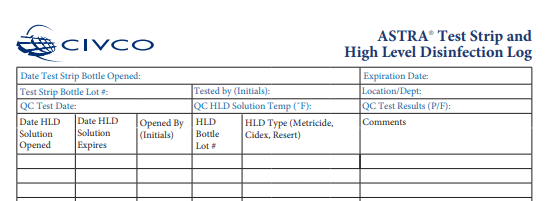 ASTRA Test Strip and High-Level Disinfection Log